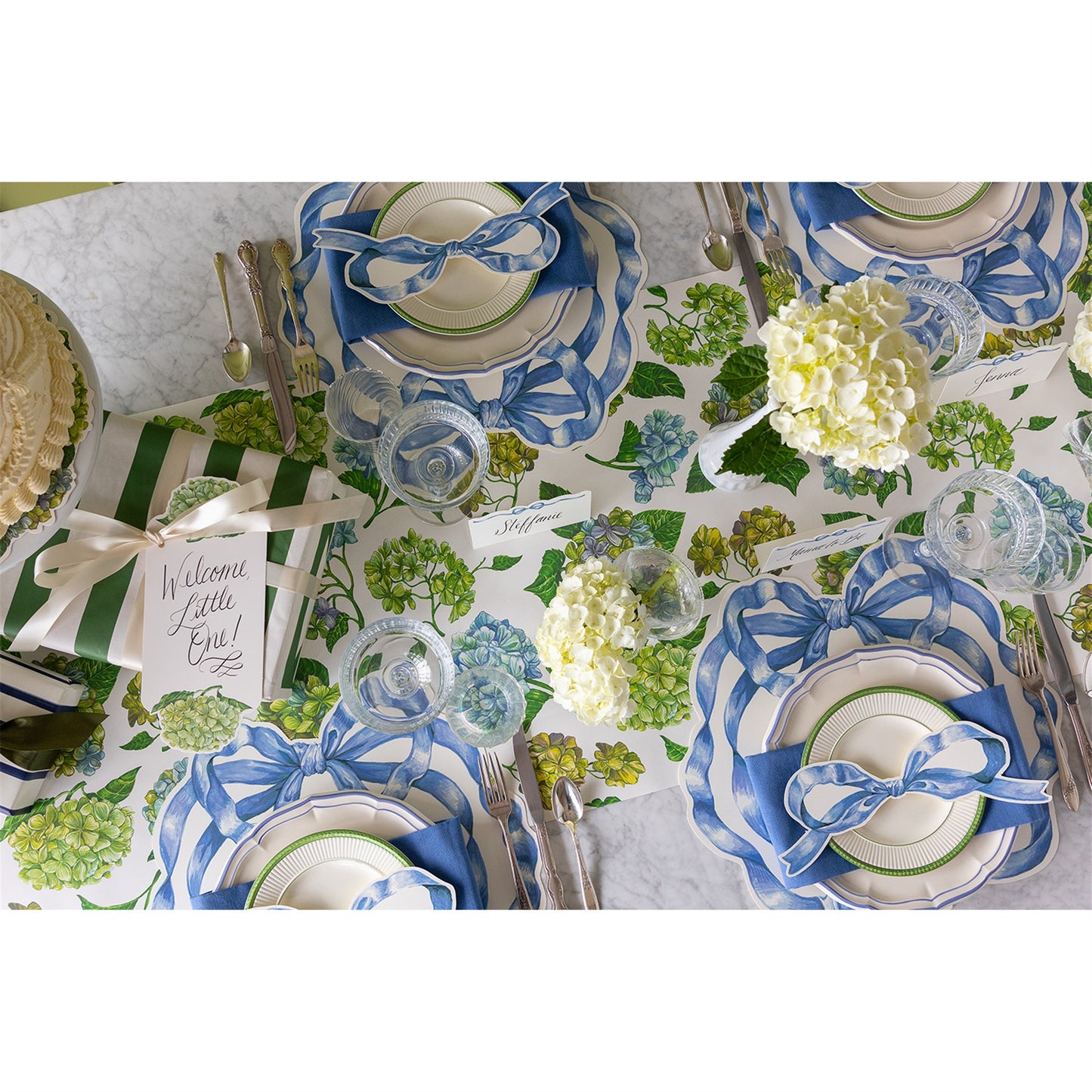 Camino de mesa de papel Hortensias