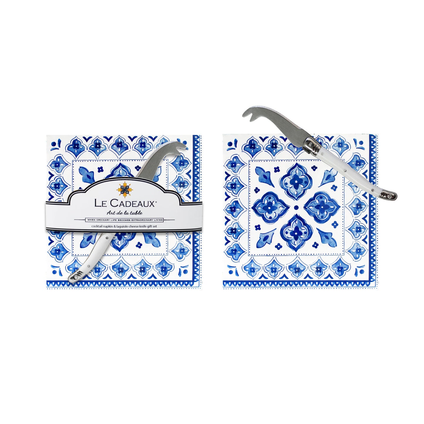 Moroccan Blue Gift Set - Servilletas cóctel (20 uni) con mini cuchillo de queso Laguiole